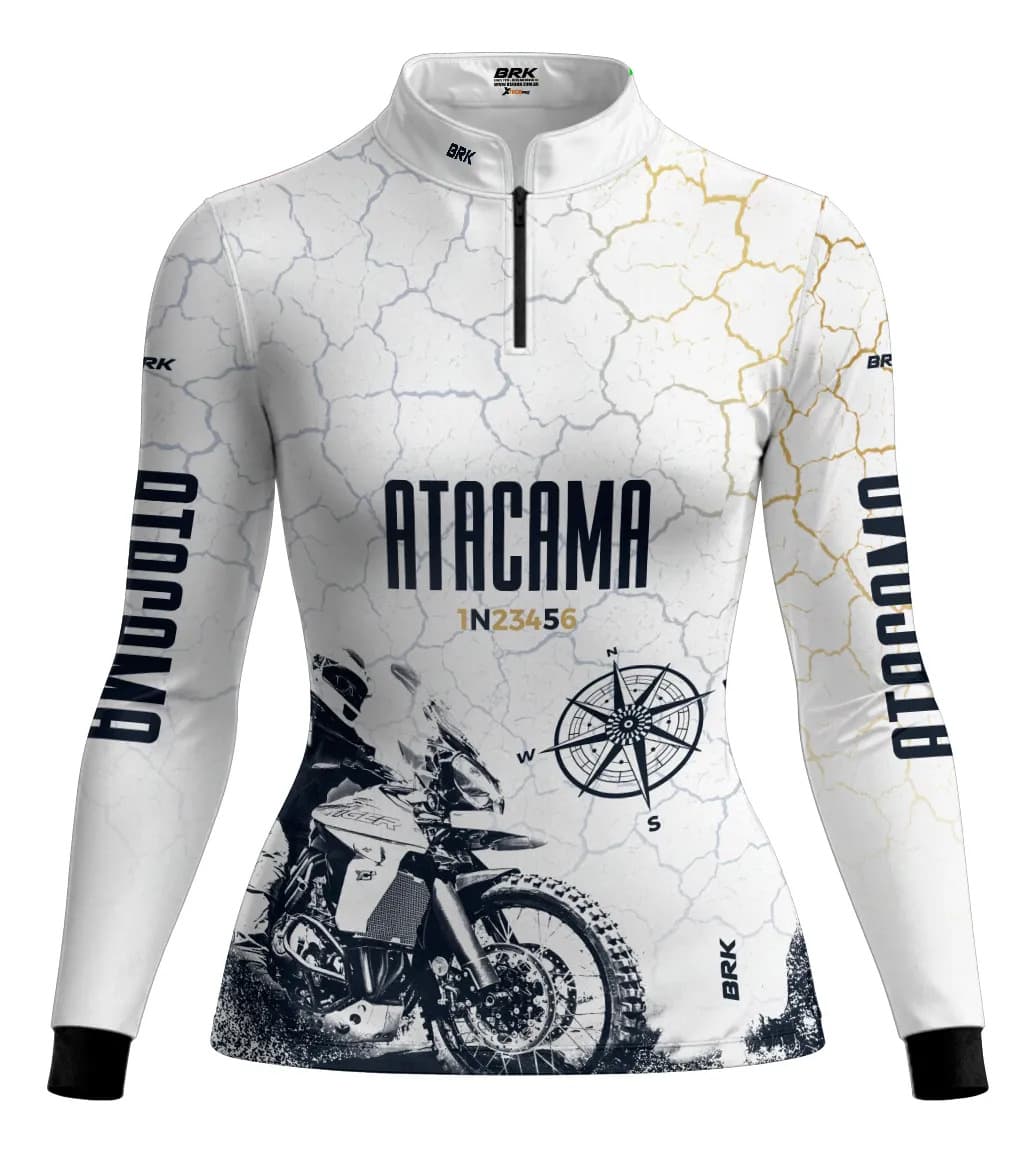 Camisa Motociclista Brk Branca Atacama Expedição Chile Uv50+